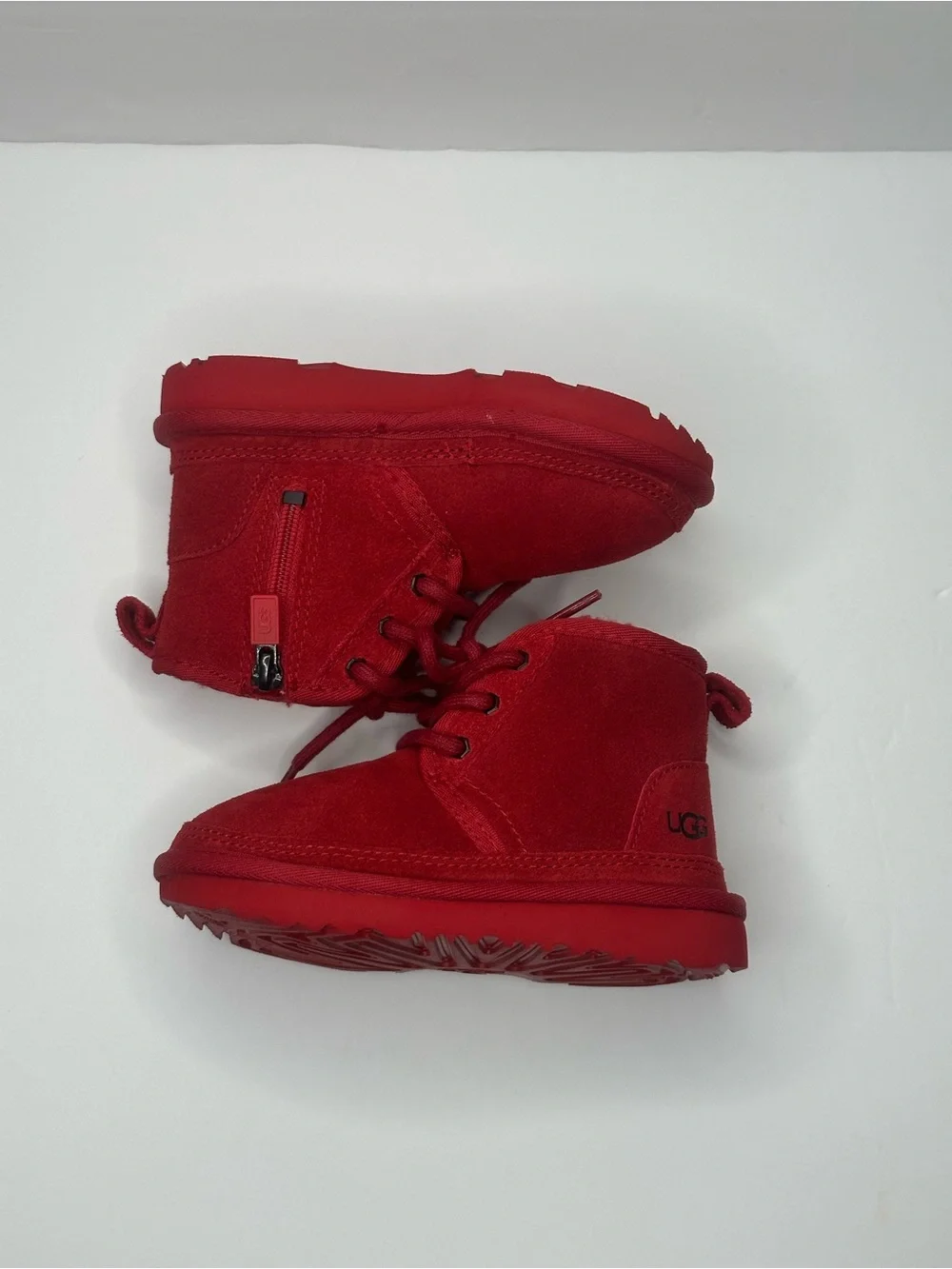UGG Kids Red Lace-Up Plush Ankle Boots